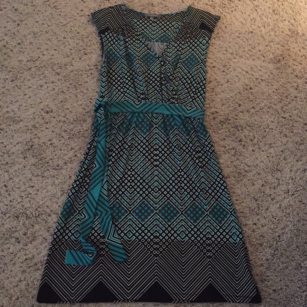 Green & Black Faux Wrap Dress by NY Collection